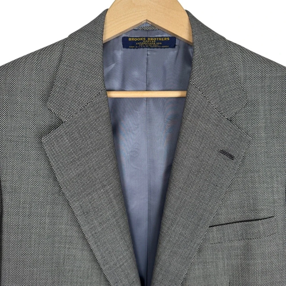 Brooks Brothers Sport Coat Mens 42L Black Wool Textured Two Button Blazer Jacket